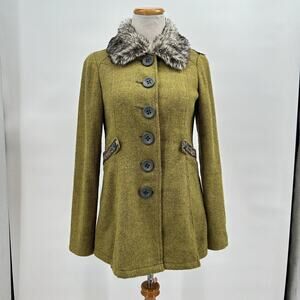 Free People Pea Green Wool Blend Pea Coat Women's Size 4/Small